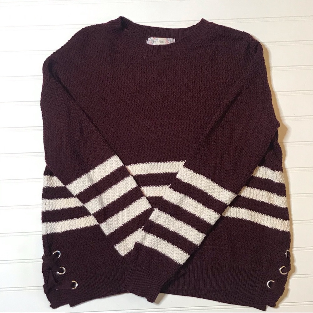 Burgundy Sweater Bundle S XS Pink Republic Lace Up + Cable Knit Cozy Fall Set - Picture 6 of 8